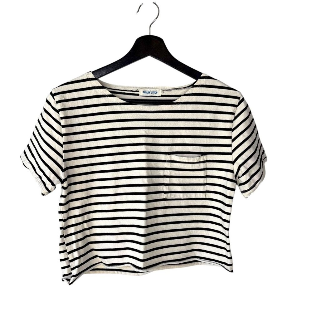 Taylor Stitch Sausalito Black White Short Sleeve Stripe Cut Off Top Small